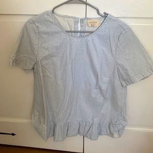 Worn once and washed, searsucker material striped sezane top